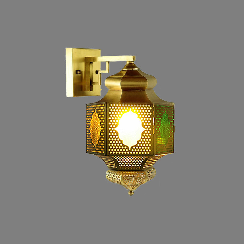 Arab Lantern Sconce: Stylish 1-Head Wall Mount Lamp In Brass For Hallway