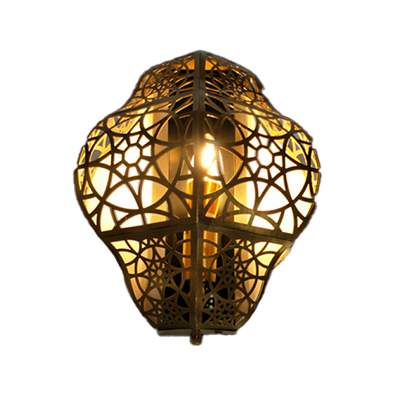 Arab Metallic Brass Hollow-Out Sconce Light Corner Wall Mount Lamp Fixture