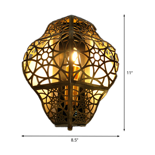 Arab Metallic Brass Hollow-Out Sconce Light Corner Wall Mount Lamp Fixture