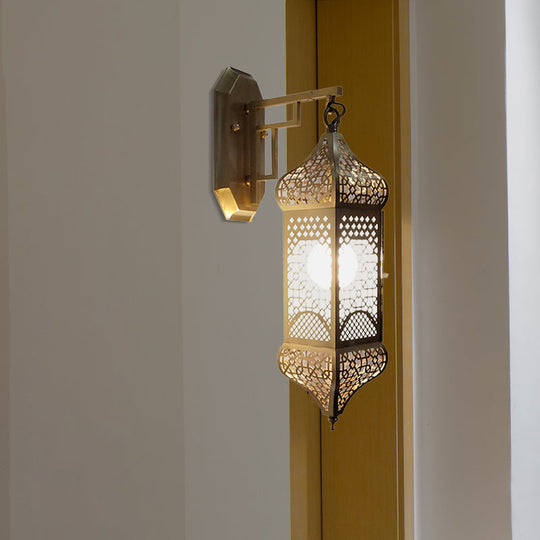 Arab Brass Lantern Wall Mount Sconce: Metallic Head Ceiling Lamp For Corridors