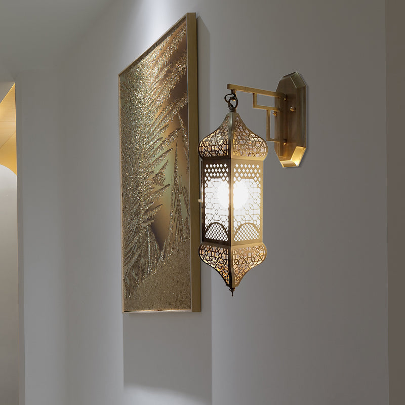 Arab Brass Lantern Wall Mount Sconce: Metallic Head Ceiling Lamp For Corridors