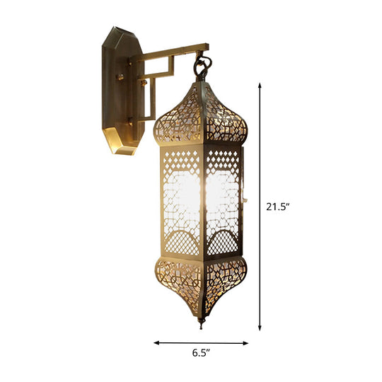 Arab Brass Lantern Wall Mount Sconce: Metallic Head Ceiling Lamp For Corridors