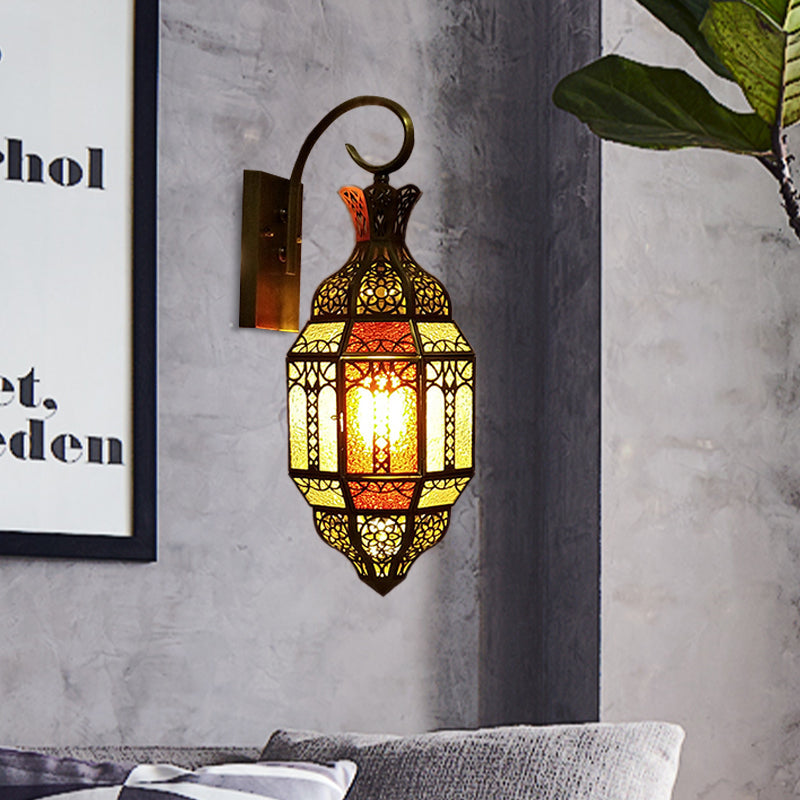 Arab Style 1-Light Brass Wall Mount Sconce With Metal Urn Shade - Living Room Lighting