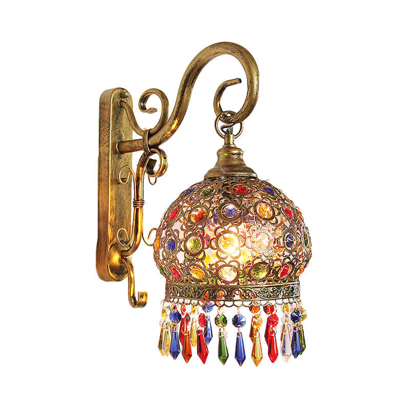 Decorative Brass/Copper Metal Wall Sconce With Dangling Crystal - Bedroom Lighting Brass