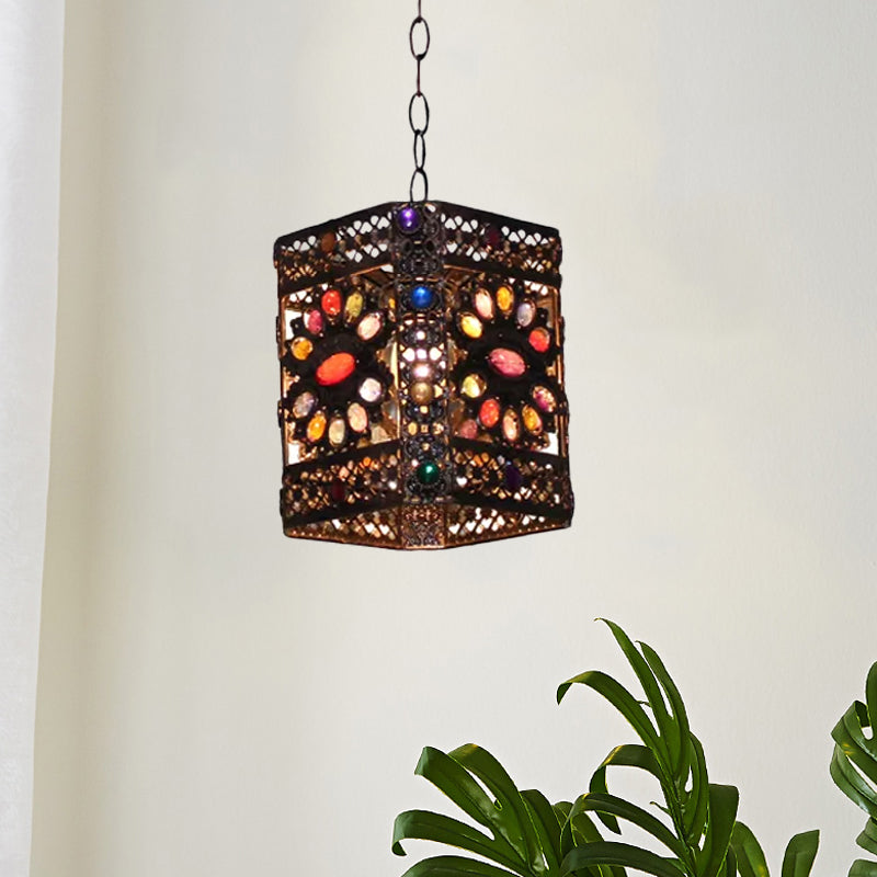 Traditional Rust Stained Glass Hanging Light For Dining Room