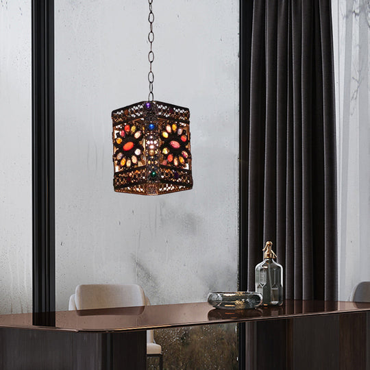 Traditional Rust Stained Glass Hanging Light For Dining Room