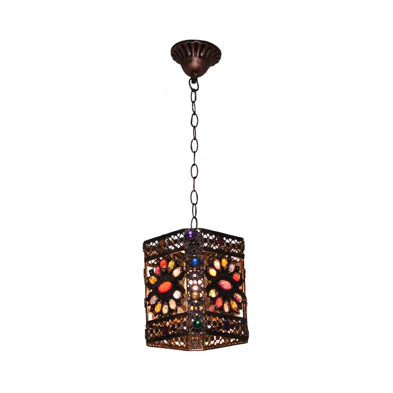 Traditional Rust Stained Glass Hanging Light For Dining Room