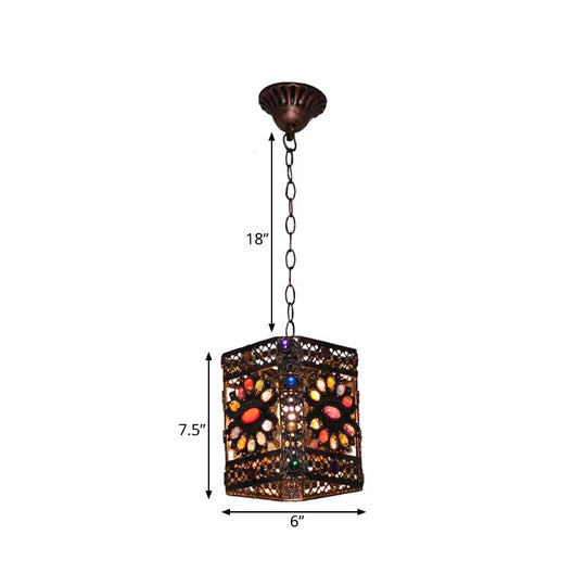 Traditional Rust Stained Glass Hanging Light For Dining Room