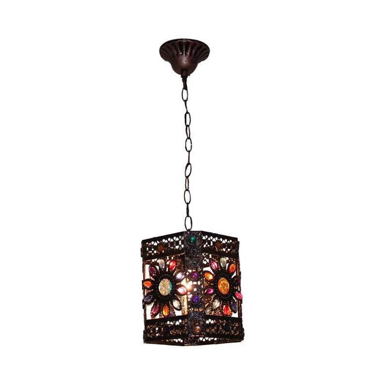 Traditional Rust Stained Glass Hanging Light For Dining Room