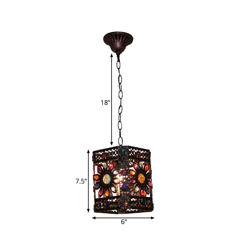 Traditional Rust Stained Glass Hanging Light For Dining Room