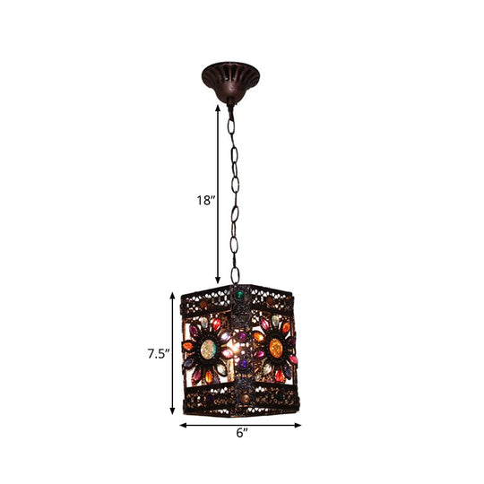 Traditional Rust Stained Glass Hanging Light For Dining Room