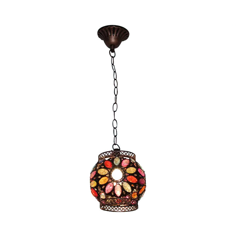 Traditional Rust Stained Glass Hanging Light For Dining Room / C