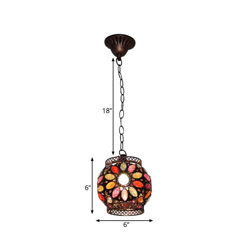 Traditional Rust Stained Glass Hanging Light For Dining Room