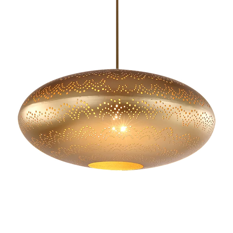 Arab Style Oval Metal Pendant Lamp - 1 Bulb Ceiling Light Fixture In Black/Silver/Brass