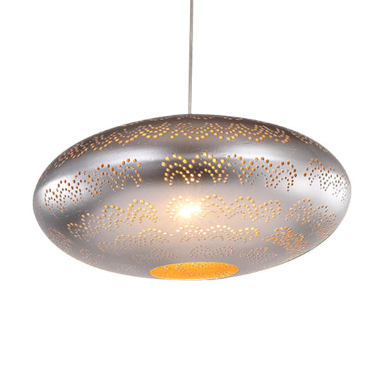 Arab Style Oval Metal Pendant Lamp - 1 Bulb Ceiling Light Fixture In Black/Silver/Brass