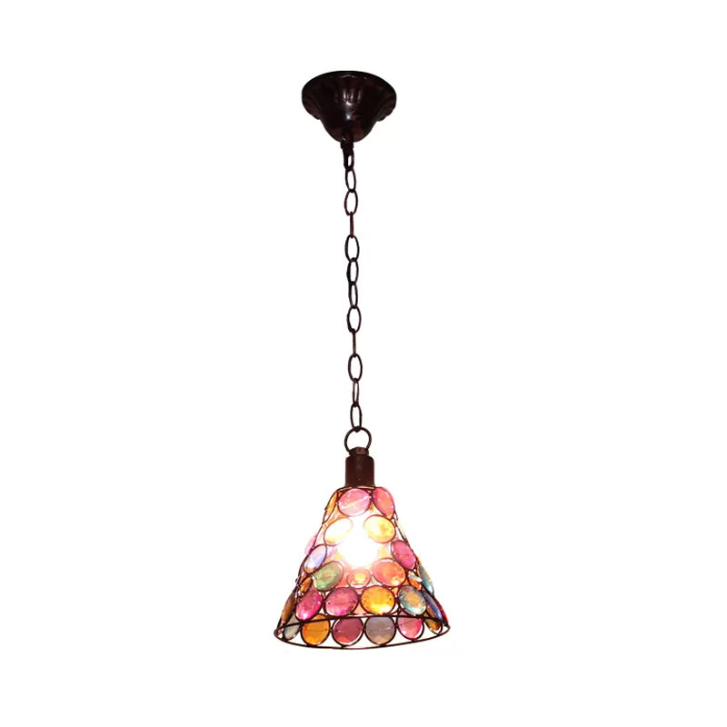 12.5 Tall Stained Glass Hanging Lamp - Antique Rust Conical Restaurant Down Lighting 1 Light