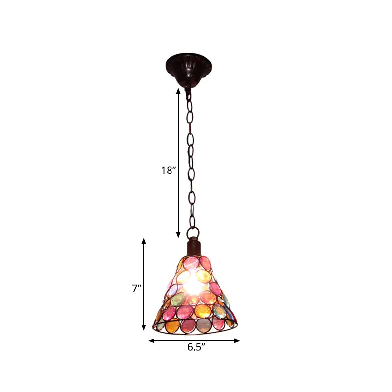 12.5 Tall Stained Glass Hanging Lamp - Antique Rust Conical Restaurant Down Lighting 1 Light