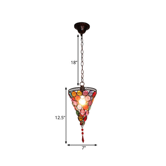 12.5 Tall Stained Glass Hanging Lamp - Antique Rust Conical Restaurant Down Lighting 1 Light