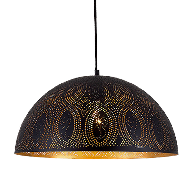 Arab Style Black Metal 1-Light Dome Pendant Ceiling Lamp With Unique Pattern Options