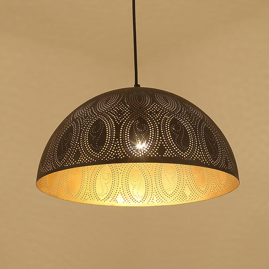 Arab Style Black Metal 1-Light Dome Pendant Ceiling Lamp With Unique Pattern Options