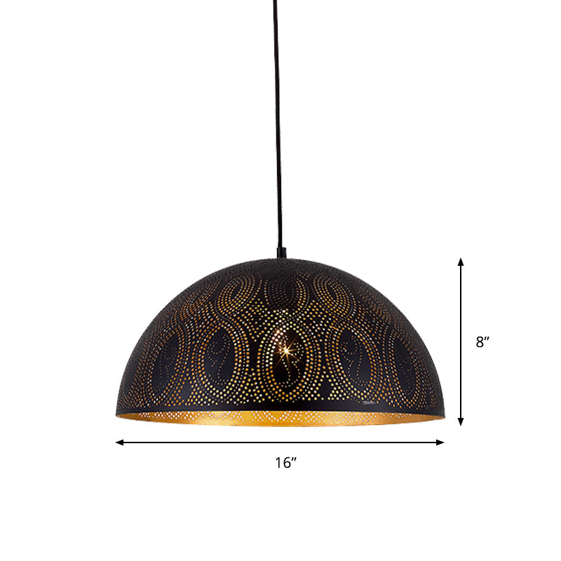 Arab Style Black Metal 1-Light Dome Pendant Ceiling Lamp With Unique Pattern Options