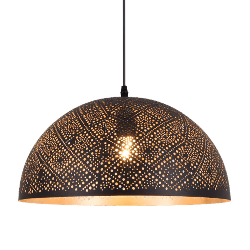 Arab Style Black Metal 1-Light Dome Pendant Ceiling Lamp With Unique Pattern Options