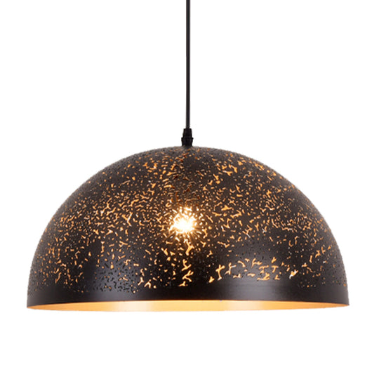 Arab Style Black Metal 1-Light Dome Pendant Ceiling Lamp With Unique Pattern Options