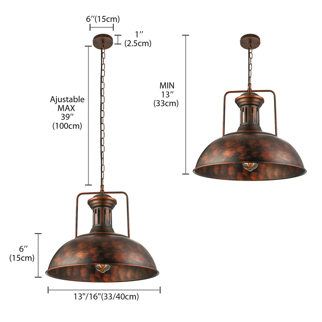 Industrial Stylish Domed Pendant Light in Aged Silver - 13"/16" Wide - Ideal for Dining Room