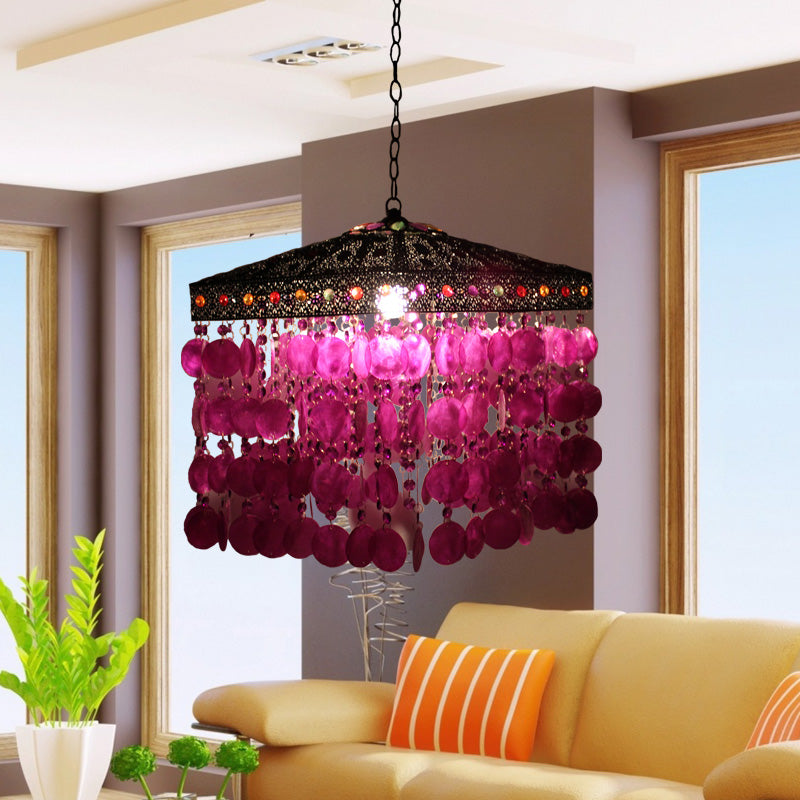 Traditional Metal Ceiling Hang Fixture - Purple/Bronze Cascading Suspension Light For Living Room