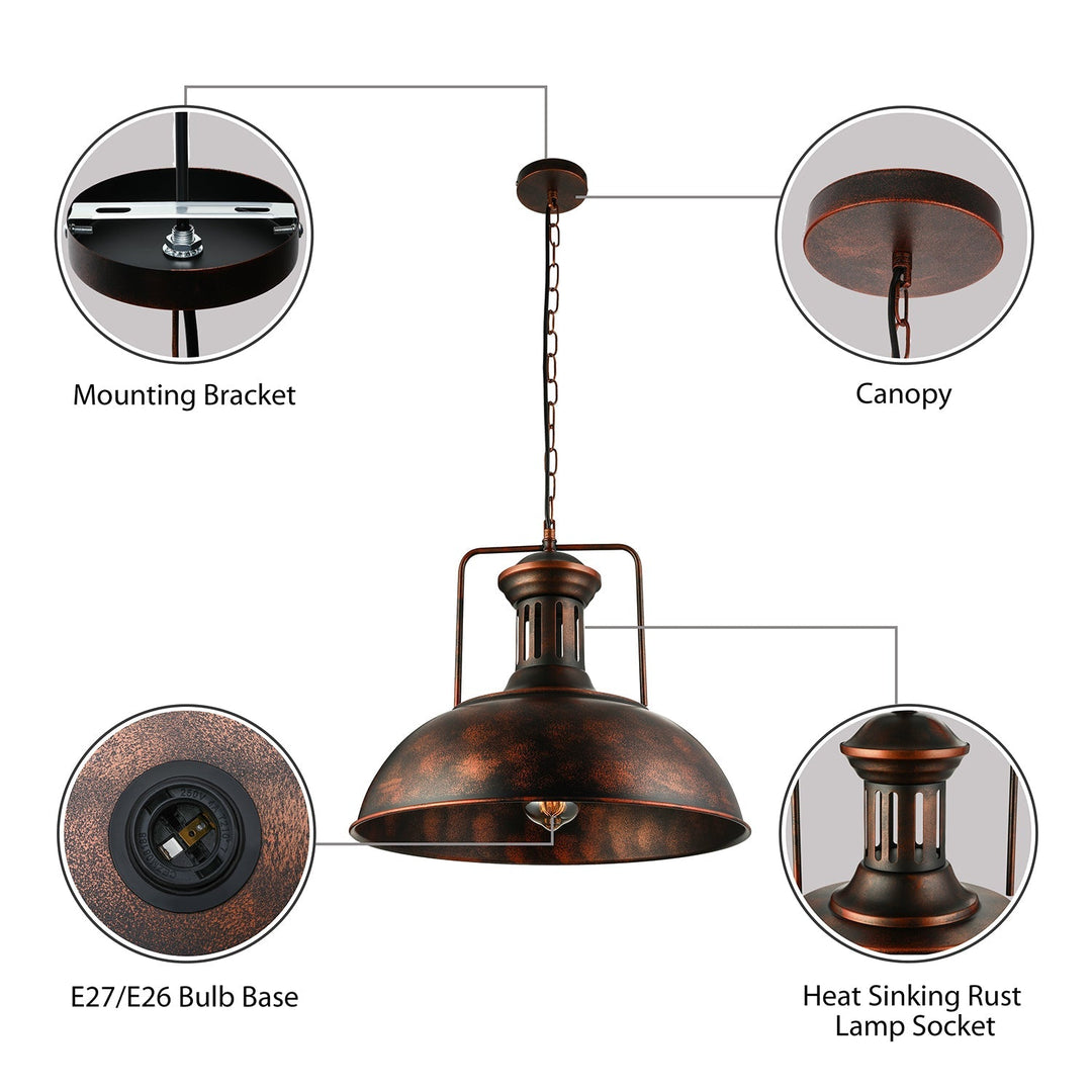 Industrial Stylish Domed Pendant Light in Aged Silver - 13"/16" Wide - Ideal for Dining Room