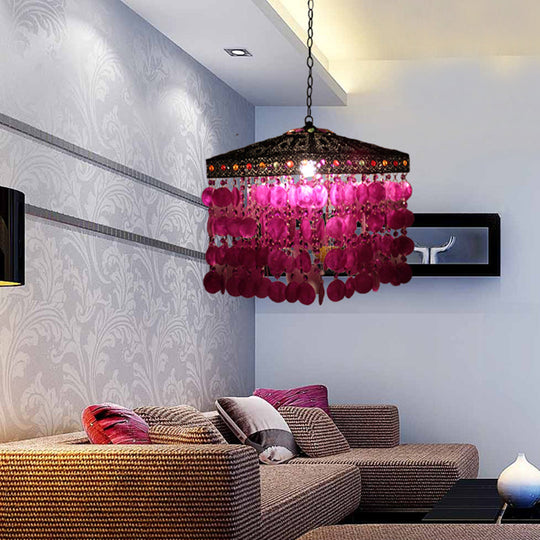 Traditional Metal Ceiling Hang Fixture - Purple/Bronze Cascading Suspension Light For Living Room