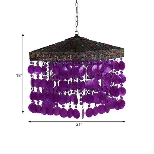 Traditional Metal Ceiling Hang Fixture - Purple/Bronze Cascading Suspension Light For Living Room