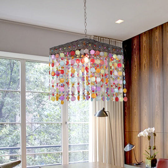 Traditional Metal Ceiling Hang Fixture - Purple/Bronze Cascading Suspension Light For Living Room