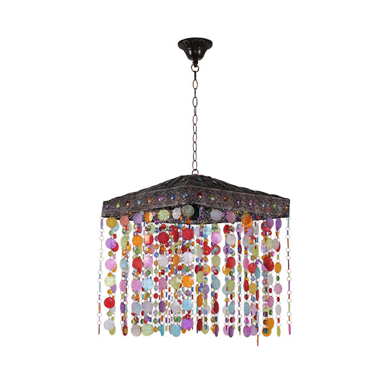 Traditional Metal Ceiling Hang Fixture - Purple/Bronze Cascading Suspension Light For Living Room