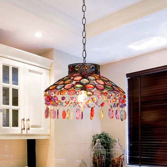 Rustic Antique 1-Head Metal Pendant Light: Vintage Hanging Lamp For Living Room