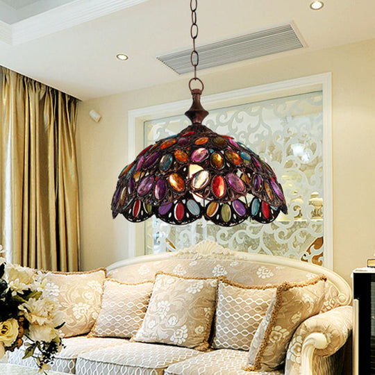 Bronze/Rust Scalloped Pendant Ceiling Lamp - Elegant Metal Decor For Living Room Lighting