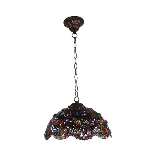 Bronze/Rust Scalloped Pendant Ceiling Lamp - Elegant Metal Decor For Living Room Lighting