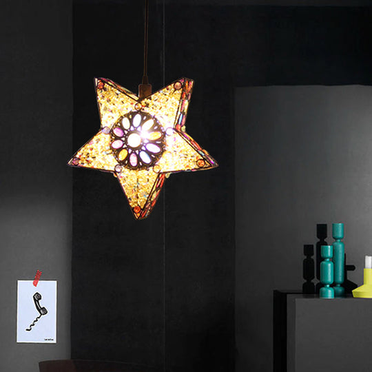 Metal Pentagram Pendant Ceiling Light Art Deco 1 Head Drop Lamp In Black/Red/Yellow