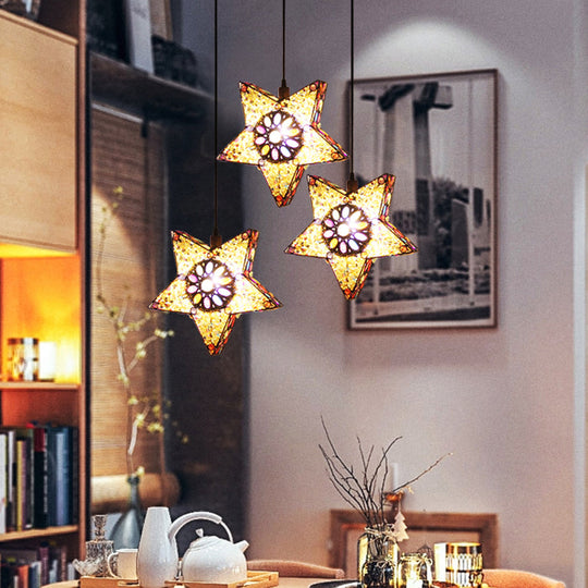 Metal Pentagram Pendant Ceiling Light Art Deco 1 Head Drop Lamp In Black/Red/Yellow