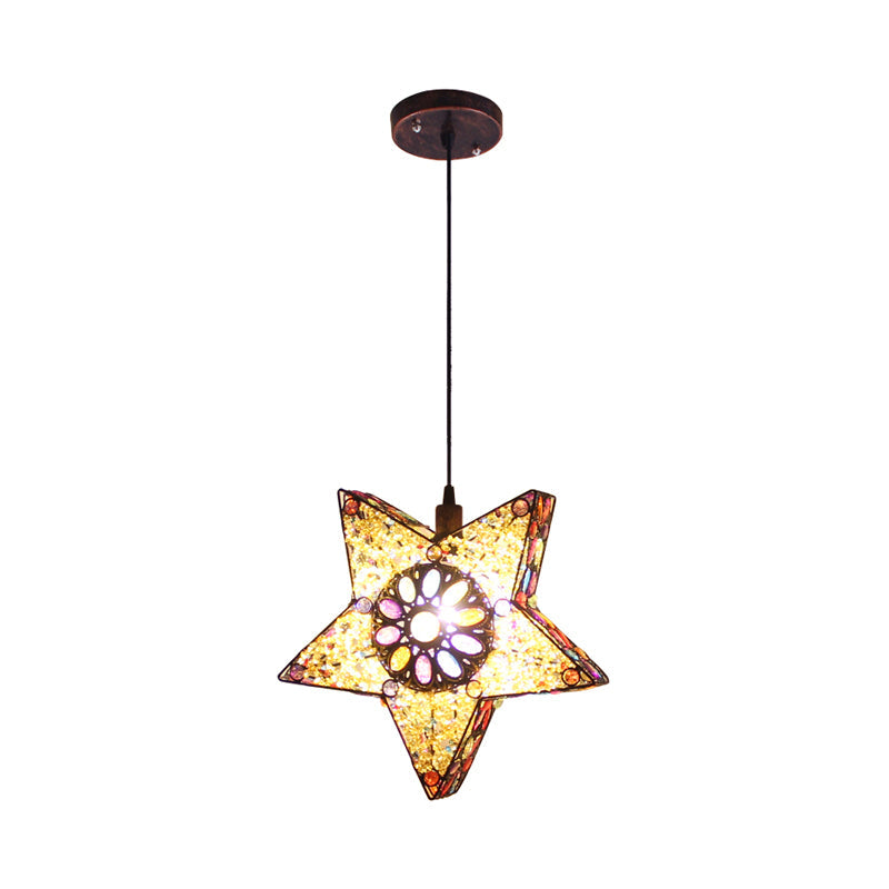 Metal Pentagram Pendant Ceiling Light Art Deco 1 Head Drop Lamp In Black/Red/Yellow