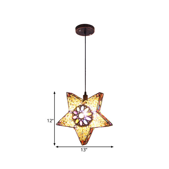 Metal Pentagram Pendant Ceiling Light Art Deco 1 Head Drop Lamp In Black/Red/Yellow