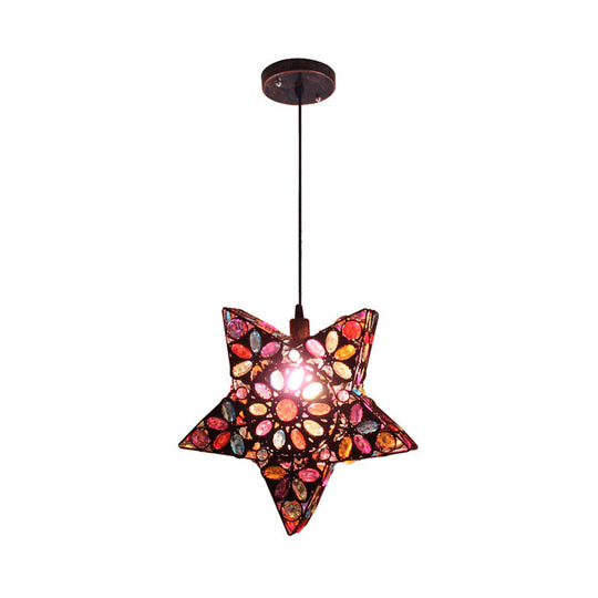 Metal Pentagram Pendant Ceiling Light Art Deco 1 Head Drop Lamp In Black/Red/Yellow