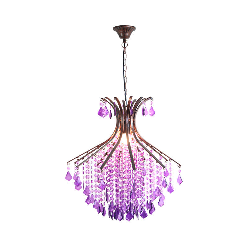 Purple Cascade Crystal Pendant Ceiling Light - Traditional Restaurant Suspension Lighting