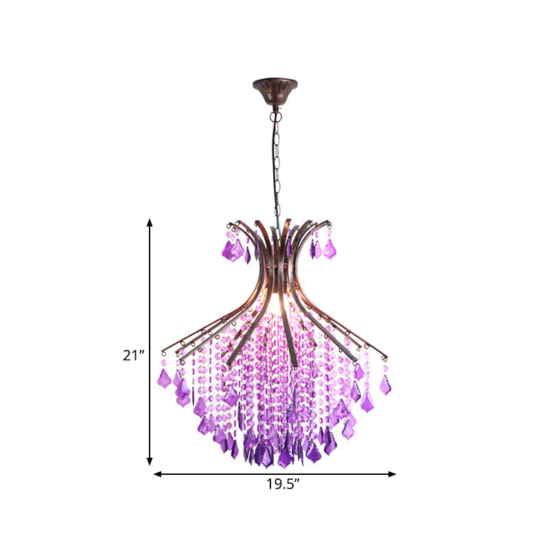 Purple Cascade Crystal Pendant Ceiling Light - Traditional Restaurant Suspension Lighting