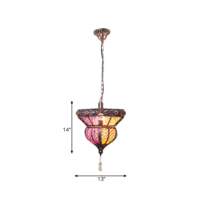 1-Head Traditional Metal Suspension Lamp - Rust Urn Shaped Pendant Ceiling Light For Restaurants