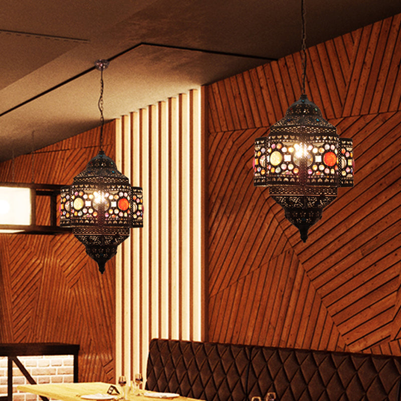 Metal Hanging Pendant Light: Lantern Decorative Suspension Lamp (1 Head) For Restaurants - Red/Rust