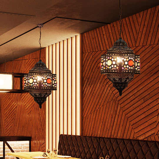 Metal Hanging Pendant Light: Lantern Decorative Suspension Lamp (1 Head) For Restaurants - Red/Rust