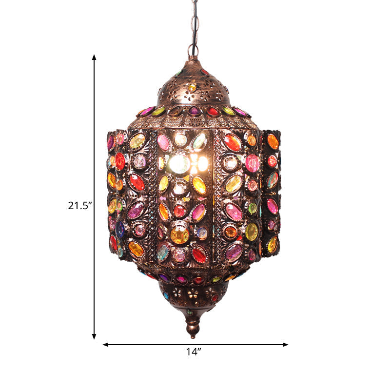 Metal Hanging Pendant Light: Lantern Decorative Suspension Lamp (1 Head) For Restaurants - Red/Rust