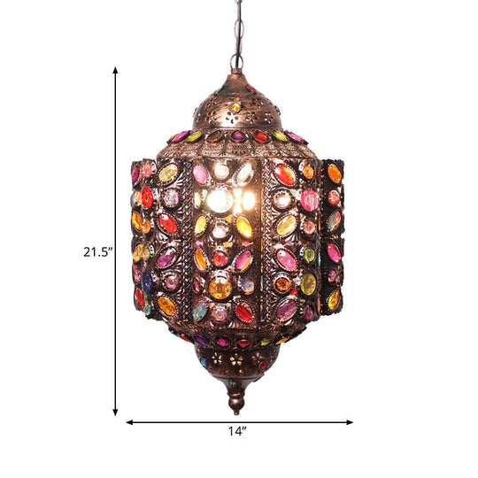 Metal Hanging Pendant Light: Lantern Decorative Suspension Lamp (1 Head) For Restaurants - Red/Rust