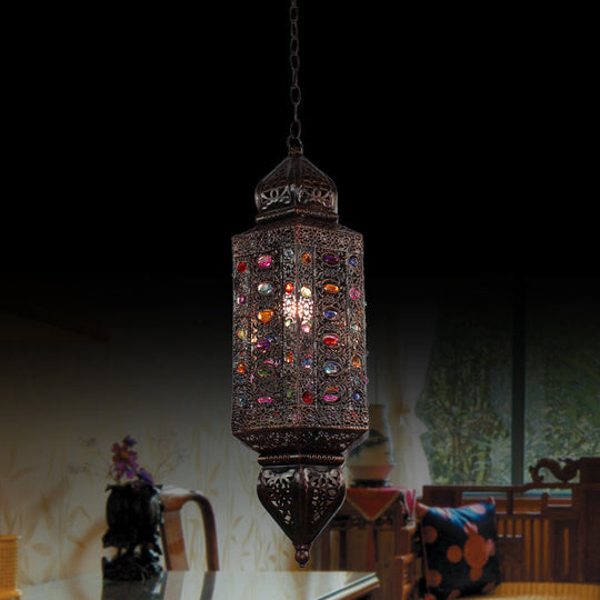 Traditional Rust Cylinder Pendant Light With Single Metal Head Suspension For Living Rooms